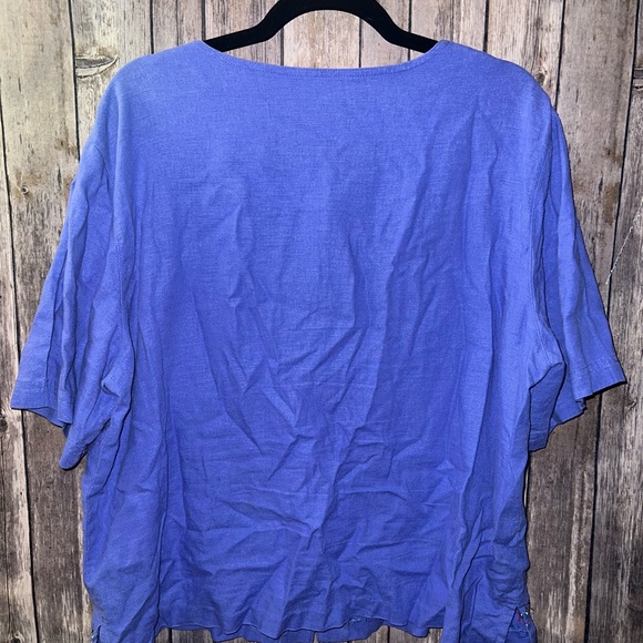 Vintage Koret purple embroidered button front linen blend top, size XL - Picture 5 of 8